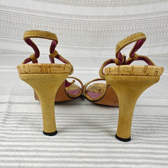 Charles David Vintage Beige Leather Cork Heels Women’s 7.5B Made in Spain - Picture 5 of 11